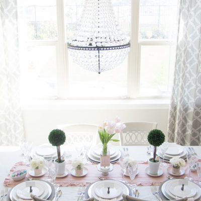 Pink and white spring tablescape