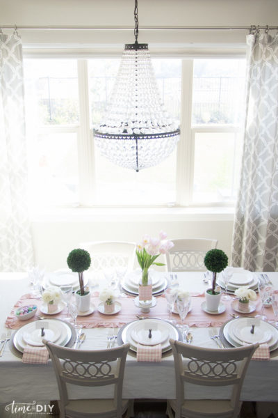 Pink and white spring tablescape