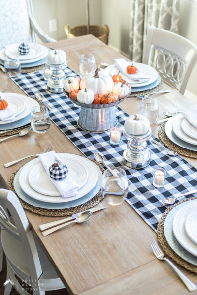 Black, White, and Orange Fall Table Decorations